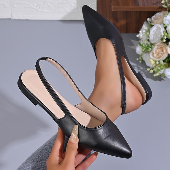 Miluxas Slingback Flats for Women Pointed Toe office Work Dressy Ballet Flats Comfortable Closed Toe Business Casual Flat Dress Shoes Black 7(39)