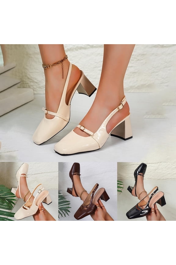 Slingback Heels Closed Square Toe Pumps Strappy Low Short Chunky Block Dress Shoes for Women Ladies Wedding Prom formal Heels Cute Dressy Thick Pumps Shoes Brown 9.5(43)