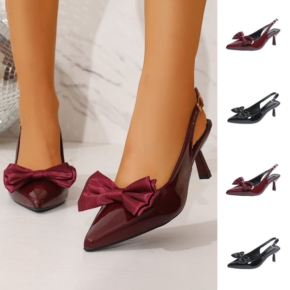 Miluxas Slingback Heels for Women Bow Kitten Heels Pointed Toe Stilettos Pumps Wine 9(42)