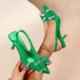 thumbnail image 1 of Miluxas Slingback Rhinestone Bow Heels for Women Closed Pointed Toe Kitten Pumps Slip On Stilettos Wedding Bride Dress Shoes A-Green 7(39), 1 of 5