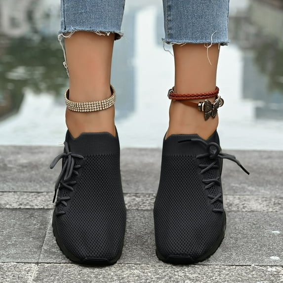 Miluxas Slip On Shoes for Women - Casual Comfortable Walking Sneakers for Women with Memory Foam Black 6(37)