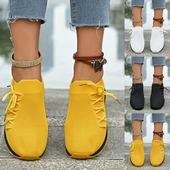 Miluxas Slip On Shoes for Women - Casual Comfortable Walking Sneakers for Women with Memory Foam Yellow 9.5(43)