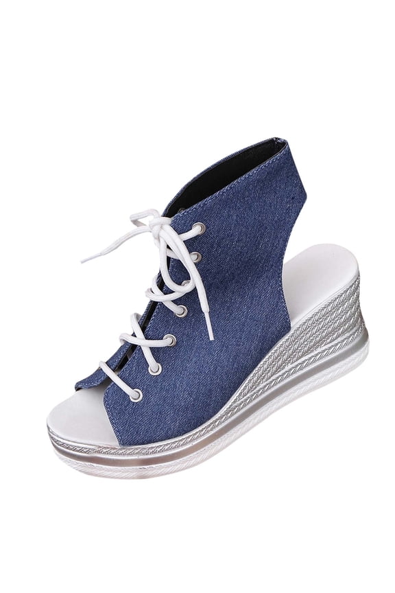 Slip On Wedge Sandals for Women Open Toe Lace up Espadrilles Dressy High Heel Beach Summer Sandal Comfortable Wedges Shoees Light Blue 9(42)