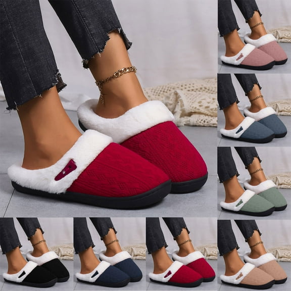 Miluxas Slippers for Women Memory Foam Fuzzy House Slippers Bedroom Non-slip Warm Fluffy Plush Womens Slippers Red 10.5(46)