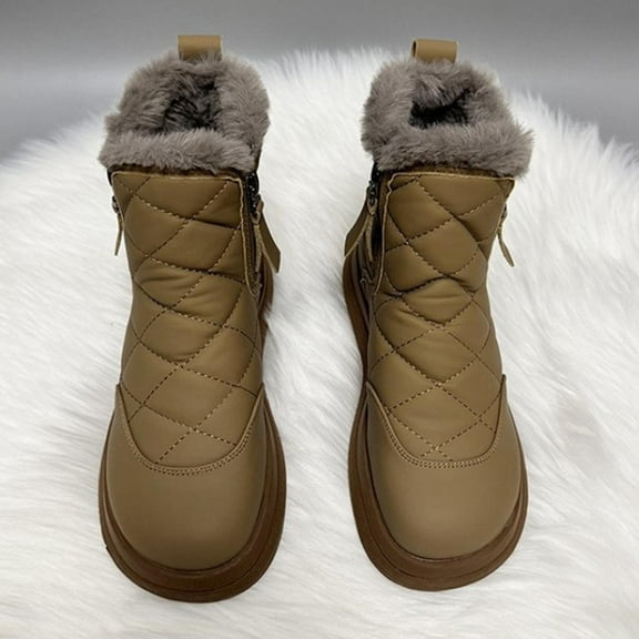 Miluxas Snow Boots Women Comfort Winter Slippers with Fleece Lined,Anti-Slip Warm Winter Booties Slip On Memory Foam Comfort Ladies Ankle Boots Khaki 7(39)