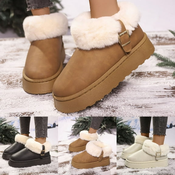 Miluxas Snow Boots for Women Fleece Comfortable Womens Ankle Boots Casual Slip On Winter Waterproof Booties Brown 9(42)