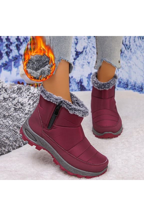 Snow Boots for Women Waterproof Thickening Warm Winter Boots Ladies Ankle Mid-Calf Booties Outdoor Anti Slip Red 7(39)