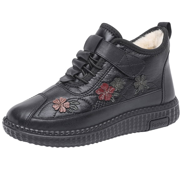 Miluxas Snow Boots for Women Winter Warm Fleece Lining Water Resistant Soft Sole Anti Slip Shoes Comfortable Winter Shoes Black 5.5(36)