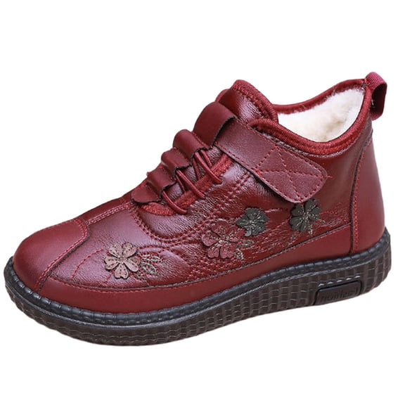 Miluxas Snow Boots for Women Winter Warm Fleece Lining Water Resistant Soft Sole Anti Slip Shoes Comfortable Winter Shoes Red 7.5(40)