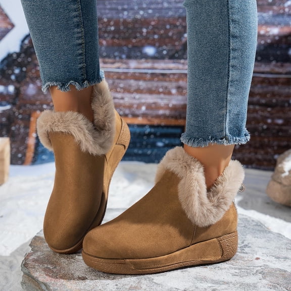 Miluxas Snow Boots for Women Winter Warm Fuzzy Fleece Ankle Booties Comfortable V-Cut Slip On Short Outdoor Boots Brown 9.5(43)