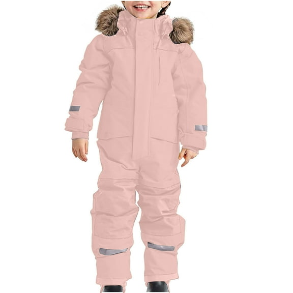 Miluxas Snow Suit for Kids Girls Boys One-Piece Snowsuit Ski Snowboard Jumpsuits Winter Warm Waterproof Outdoor Overalls Pink 110(110)