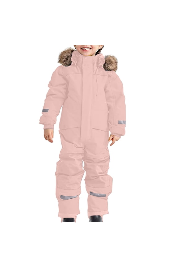 Snow Suit for Kids Girls Boys One-Piece Snowsuit Ski Snowboard Jumpsuits Winter Warm Waterproof Outdoor Overalls Pink 120(120)