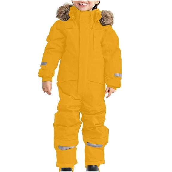 Miluxas Snow Suit for Kids Girls Boys One-Piece Snowsuit Ski Snowboard Jumpsuits Winter Warm Waterproof Outdoor Overalls Yellow 120(120)