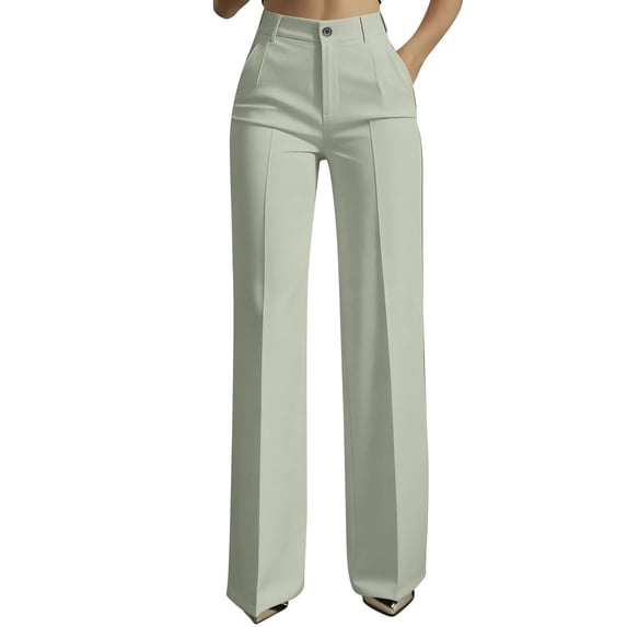 Miluxas Solid Casual Straight Leg Women's High Waist Pants Business Pants Wide Leg Women Gray S(S)