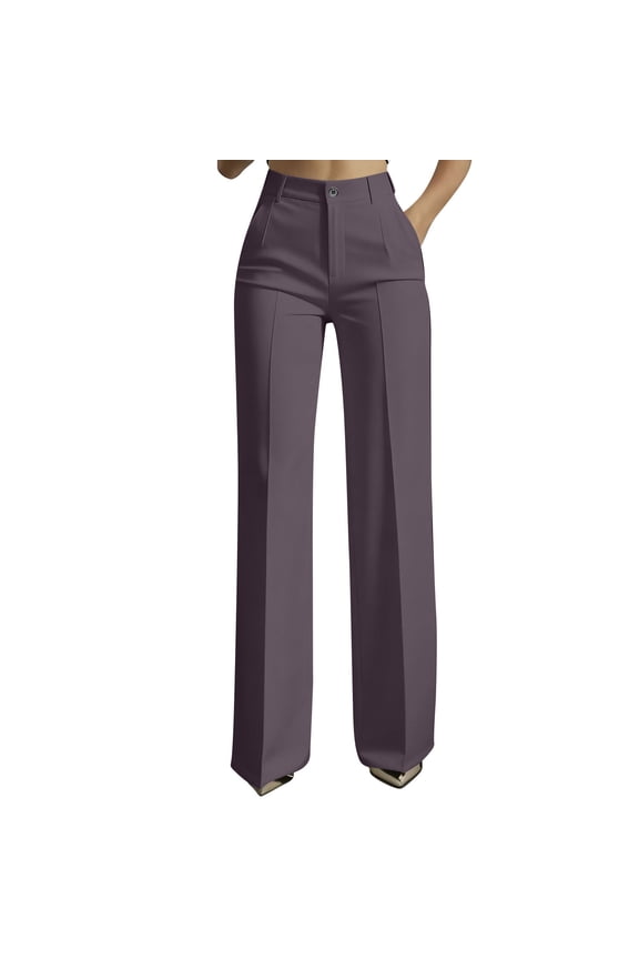 Solid Casual Straight Leg Women's High Waist Pants Business Pants Wide Leg Women Purple S(S)