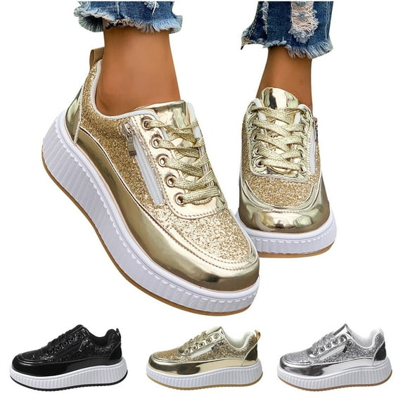 Miluxas Sparkling Rhinestone Sequin Women's Glitter Sneakers Tennis Sparkly Shoes - Shiny Casual Flat Loafers for Fashionistas