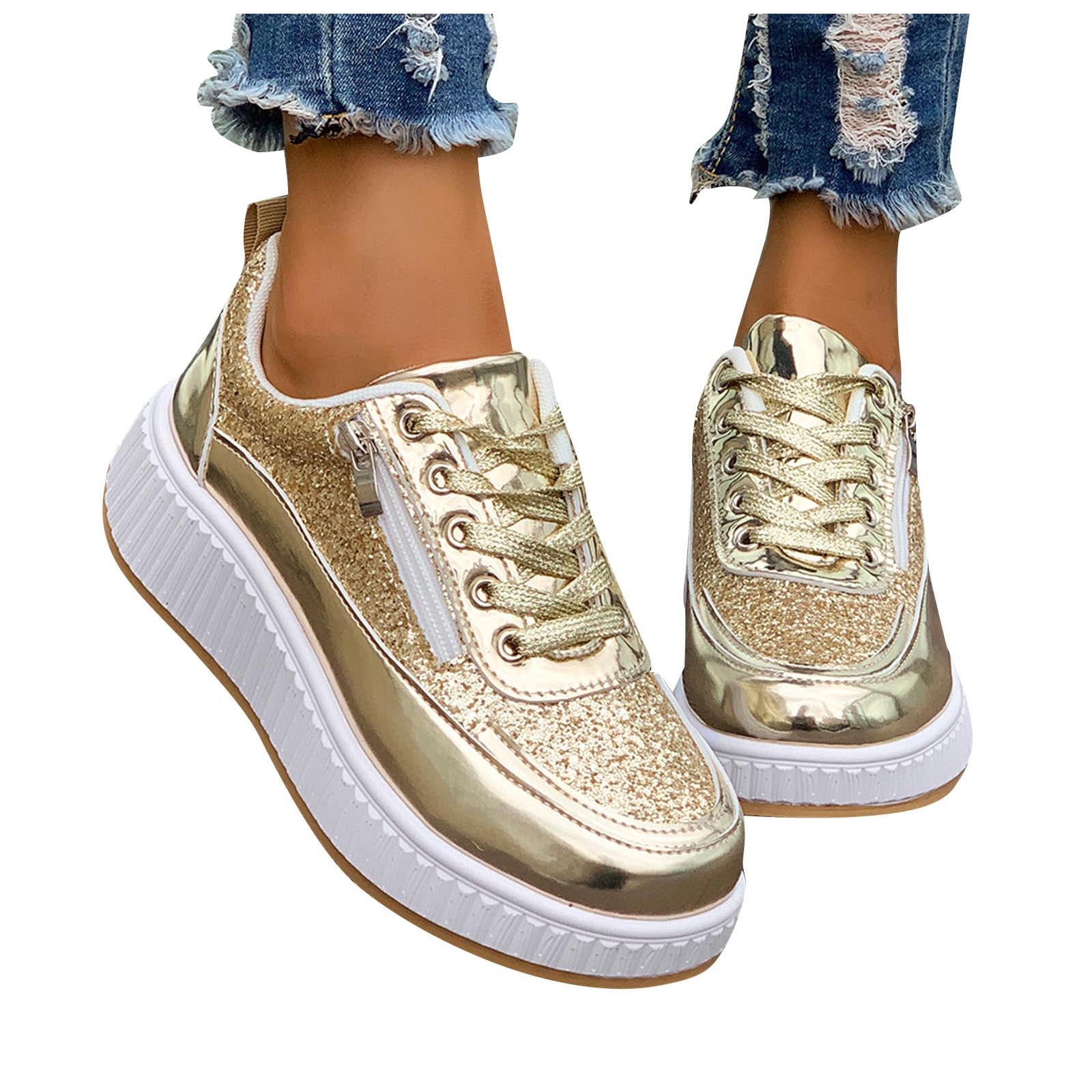 Miluxas Sparkling Rhinestone Sequin Women's Glitter Sneakers Tennis Sparkly  Shoes - Shiny Casual Flat Loafers for Fashionistas Gold 6.5(38) -  Walmart.com, image size:1600x1600