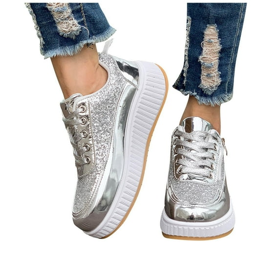Miluxas Sparkling Rhinestone Sequin Women's Glitter Sneakers Tennis Sparkly Shoes - Shiny Casual Flat Loafers for Fashionistas White 9(42)