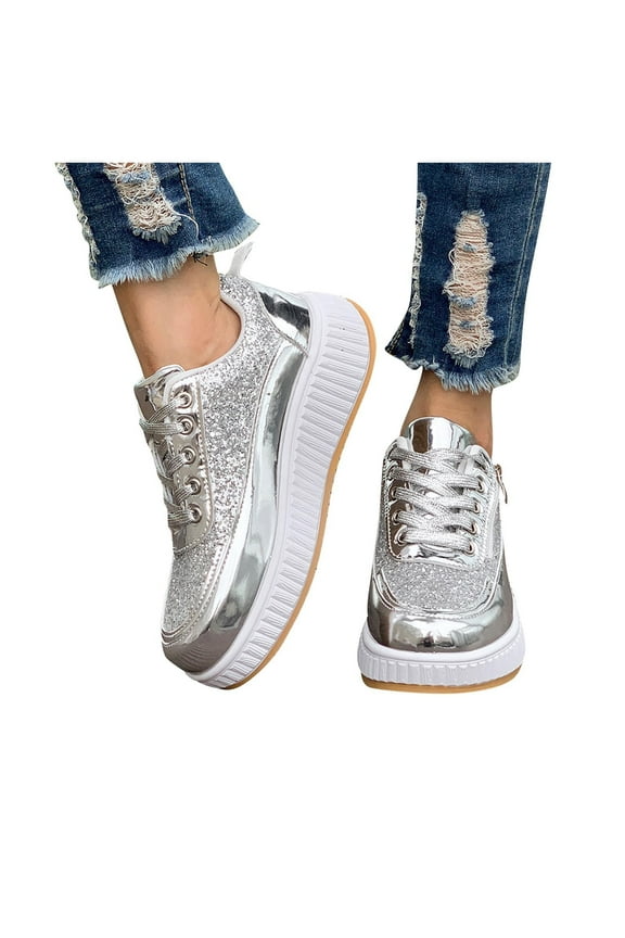 Sparkling Rhinestone Sequin Women's Glitter Sneakers Tennis Sparkly Shoes - Shiny Casual Flat Loafers for Fashionistas White 5.5(36)