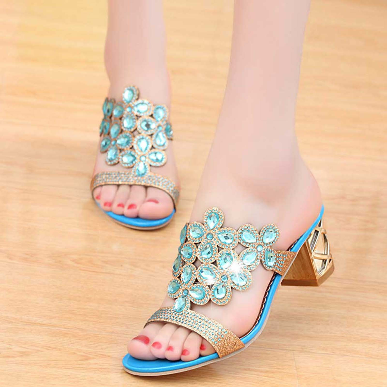 Miluxas Sparkly Rhinestone Sandals for Women Clearance,Fashion Flip ...