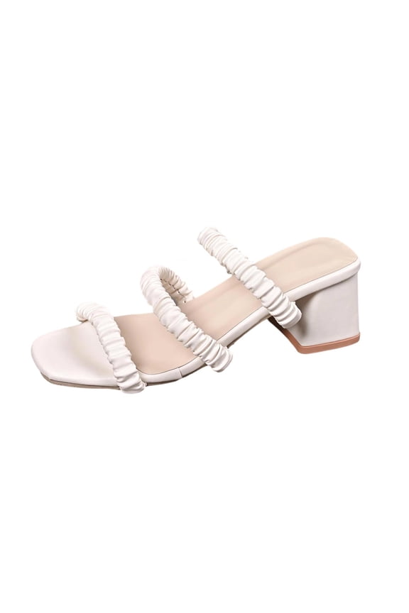 Square Toe Heeled Sandals for Women Low Block Heels Sandals Open Toe Chunky Heels Slip on Heeled Sandals for Party Wedding Dress Shoes White 6.5(38)
