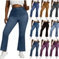 thumbnail image 1 of Miluxas Stretchy Flare Jeans for Women High Waisted Pull On Bell Bottom Jeans Trendy Elastic Tummy Control Denim Pants Yellow XL(XL), 1 of 8