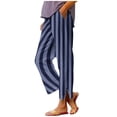 thumbnail image 1 of Miluxas Striped Print Wide Leg Pants for Women Casual Elastic Waist Outdoor Joggers Trousers with Pockets Side Slit Buttons Pants Dark Blue, 1 of 6