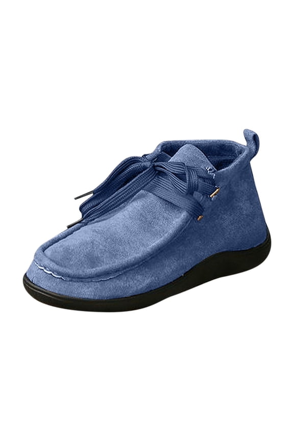 Suede Boots for Women Solid Color Lace up Lightweight Anti-Slip Sole Casual Work Loafers Blue 5.5(36)