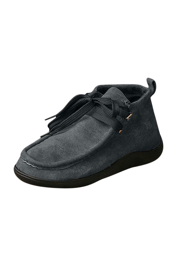 Suede Boots for Women Solid Color Lace up Lightweight Anti-Slip Sole Casual Work Loafers Gray 7(39)
