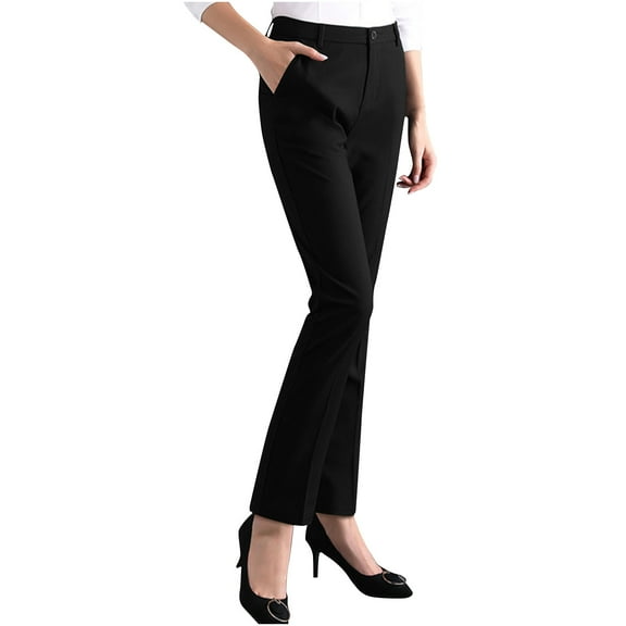 Miluxas Suit Pants Women Wide Leg Pants with Pockets High Waist Straight Leg Fleece Stretch Dress Casual Sweatpants Black 4(S)