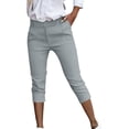 thumbnail image 1 of Miluxas Suit office Capris for Women Elastic Waisted Business Slacks with Double Pockets Summer Solid Going Out Capris Gray, 1 of 9