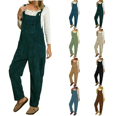 Miluxas Summer Casual Corduroy Overalls for Women Clearance Multiple Pockets Jumpsuits Adjustable Straps Baggy Jumpers Loose Fit Rompers Light Blue 10(XL)