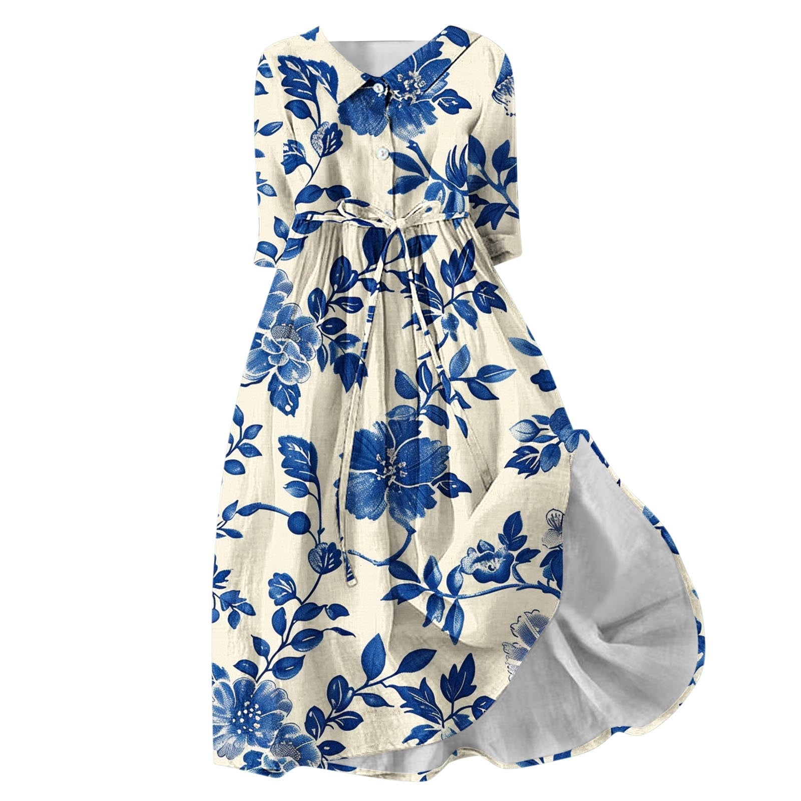 chinese dress ladies UAMOU Dress for Women Ladies Cotton And Linen Dress Summer Literary Elegant  Fungus Edge Tie Waist Mid-length Loose Casual Dress (Size : M) : Buy Online  at Best Price in KSA - main image 1