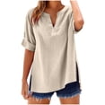 thumbnail image 1 of Miluxas Summer Linen Tops for Women Trendy Roll Up Short Sleeve Tshirts Workout Button Down Plus Size Cotton Linen Shirt Beige XXL(XXL), 1 of 7