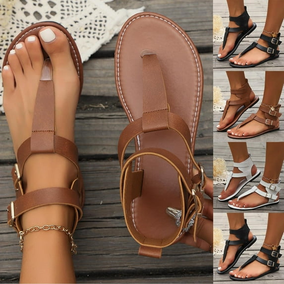 Miluxas Summer Low Heel Toes Women's Shoes Fashion Comfortable Belt Buckle Flat High Top Light Sandals for Women White 9.5(43)