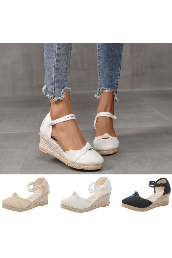 Summer Sandals Women's Ankle Strap Closed Toe Espadrille Wedge Heels Sandals White 9(42)