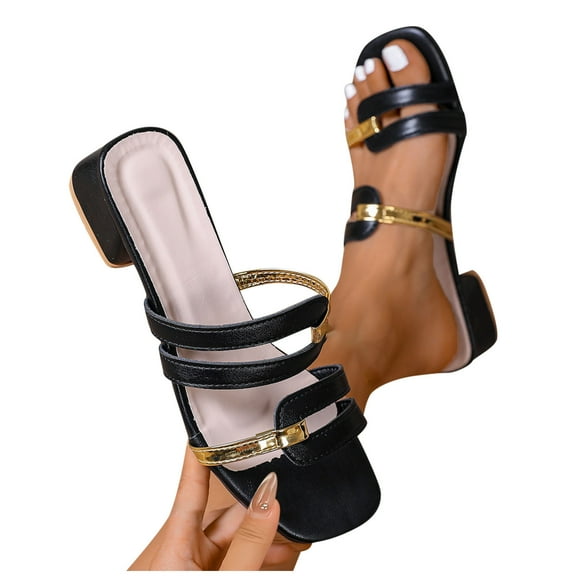 Miluxas Summer Sandals for Women Womens Dressy Flat Comfortable Fashion Beach Ladies Slides Leather Casual Slippers Black 5(35)