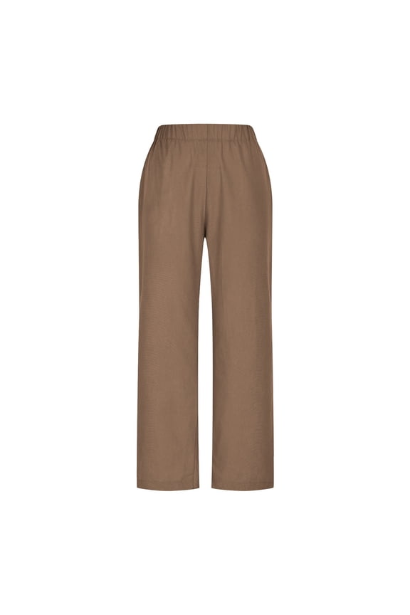 Summer Women Cool Pants with Pockets Elastic Waist Comfy Ruffle Slit Pants Casual Lightweight Loose Trousers Coffee