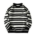 thumbnail image 1 of Miluxas Sweaters for Men Vintage Fall Grandpa Striped Sweater Knit Oversized Crew Neck Long Sleeve Pullover Sweater Black, 1 of 5