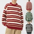 thumbnail image 1 of Miluxas Sweaters for Men Vintage Fall Grandpa Striped Sweater Knit Oversized Crew Neck Long Sleeve Pullover Sweater Red, 1 of 5
