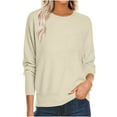 thumbnail image 1 of Miluxas Sweaters for Women Solid Color Long Sleeve Lightweight Crewneck Soft Basic Loose Fit Pullover Sweater Top with Chest Pocket Khaki S(S), 1 of 9