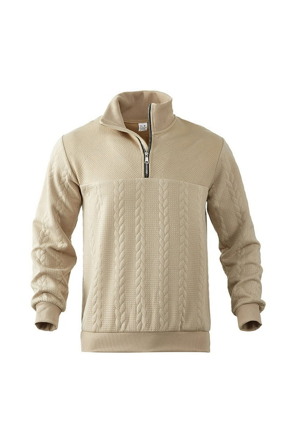 Sweatshirt Men Lightweight Casual Athletic Outdoor Knitted Pullover Long Sleeve Stand Collar Zip Up Running Outfit Sweater Khaki