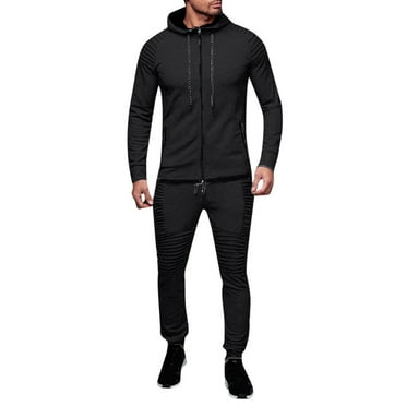 Miluxas Sweatsuits for Men 2 Piece Hoodie Men's Jogging Tracksuit Set Casual Athletic Long Sleeve Outfit Pullover Suit Set Clearance Black XL(XL)