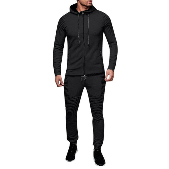 Miluxas Sweatsuits for Men 2 Piece Hoodie Men's Jogging Tracksuit Set Casual Athletic Long Sleeve Outfit Pullover Suit Set Black XL(XL)