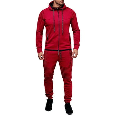 Miluxas Sweatsuits for Men 2 Piece Hoodie Men's Jogging Tracksuit Set Casual Athletic Long Sleeve Outfit Pullover Suit Set Clearance Red XL(XL)