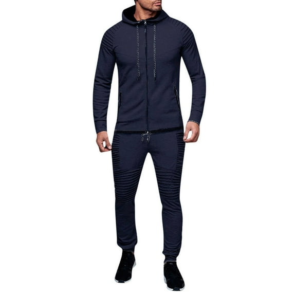 Miluxas Sweatsuits for Men 2 Piece Hoodie Men's Jogging Tracksuit Set Casual Athletic Long Sleeve Outfit Pullover Suit Set Navy L(L)