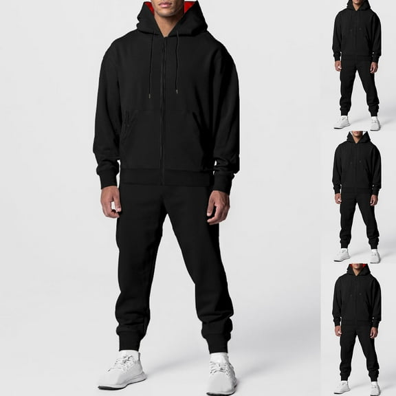 Miluxas Sweatsuits for Men 2 Piece Hoodie Men's Jogging Tracksuit Set Casual Athletic Long Sleeve Outfit Pullover Suit Set White