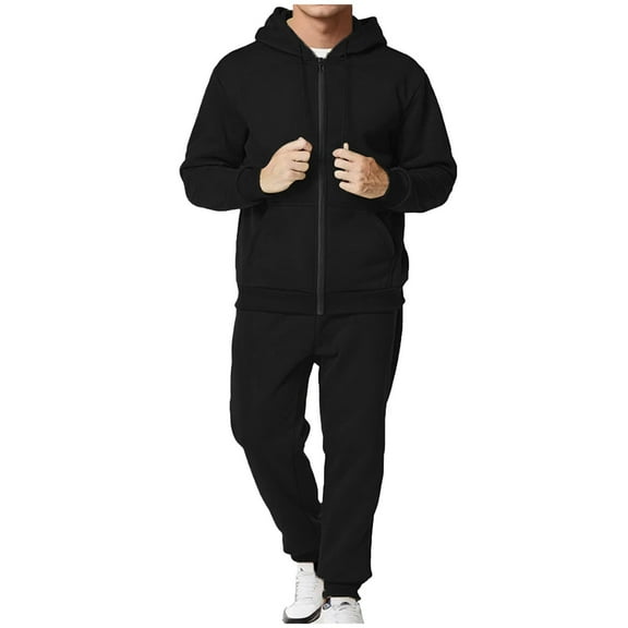 Miluxas Sweatsuits for Men 2 Piece tracksuit Sets Full Zip Hoodie Sweatpants for Men Casual Sports Jogging Suits Black