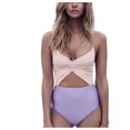 thumbnail image 1 of Swimsuits for Women,Women Colorblock Sleeveless V-Neck One-Piece Bikini Swimsuit White L(L), 1 of 5