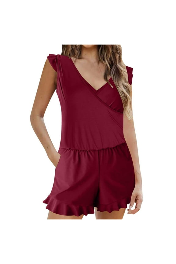 Swimsuits for Womens Women's Solid Color Built-in Bra Shorts Flat Angle Wooden Ear Pockets Shorts Swimsuit Red 14(XXXL)